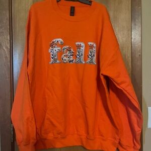 Gildan Orange Floral Applique Crewneck Sweater